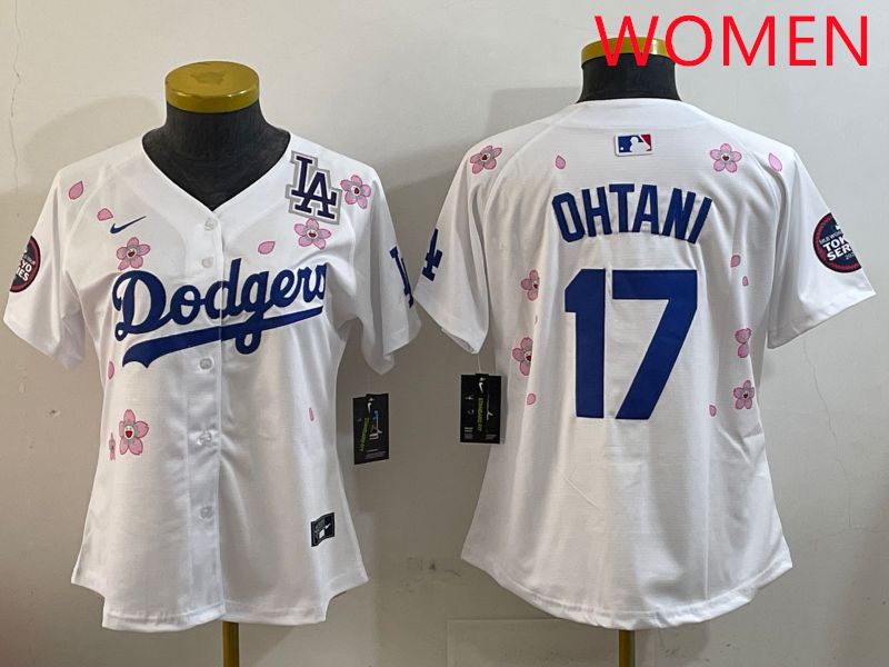 Women Los Angeles Dodgers #17 Ohtani White Sakura Edition 2025 Nike MLB Jersey style 3->women mlb jersey->Women Jersey
